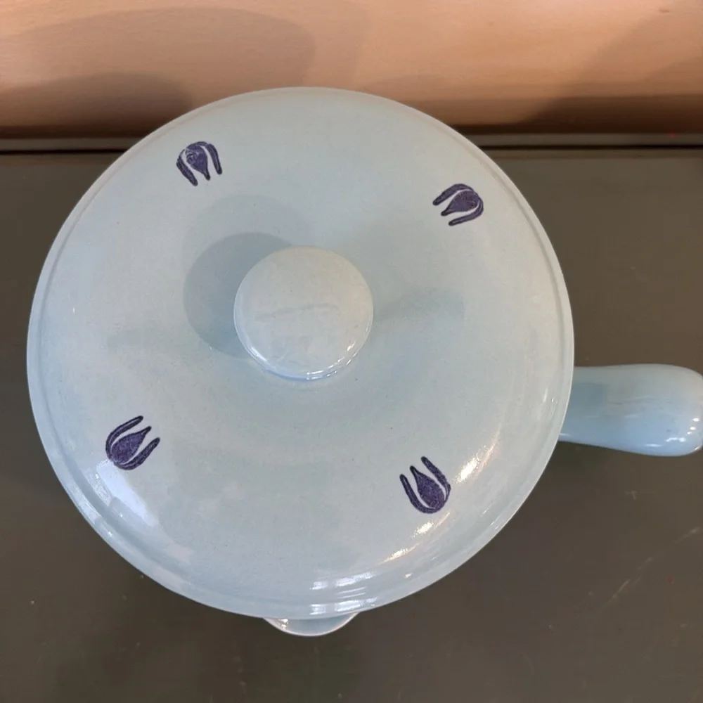 Vintage 1950s Dutch Blue Tulip Covered Casserole Dish.